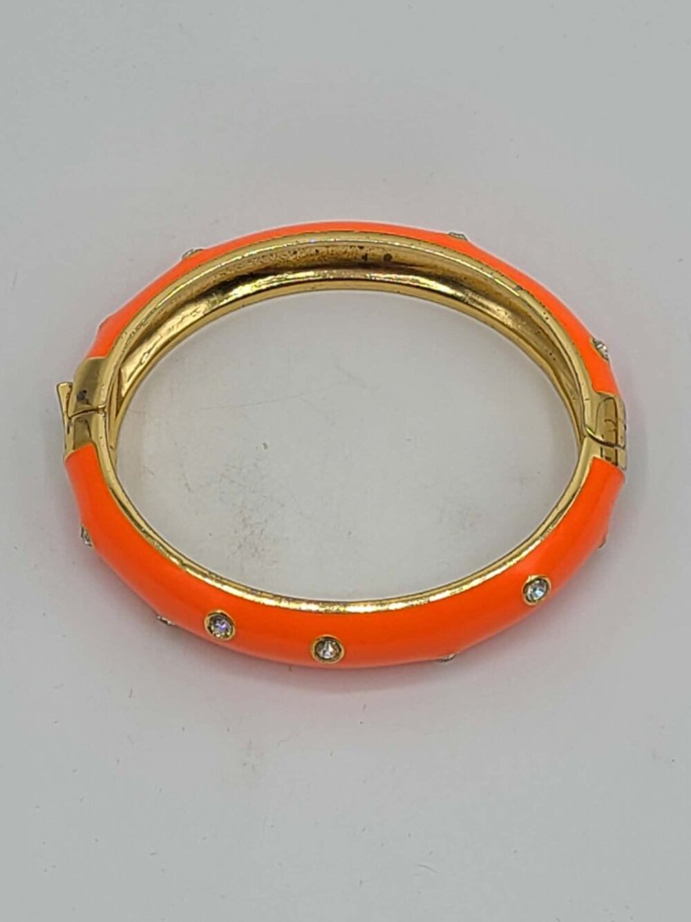 J Crew Orange Enamel Hinged Bangle with Crystals NWOT